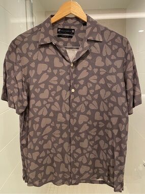 All Saints Men's Grey Heart-Print Short Sleeve Shirt